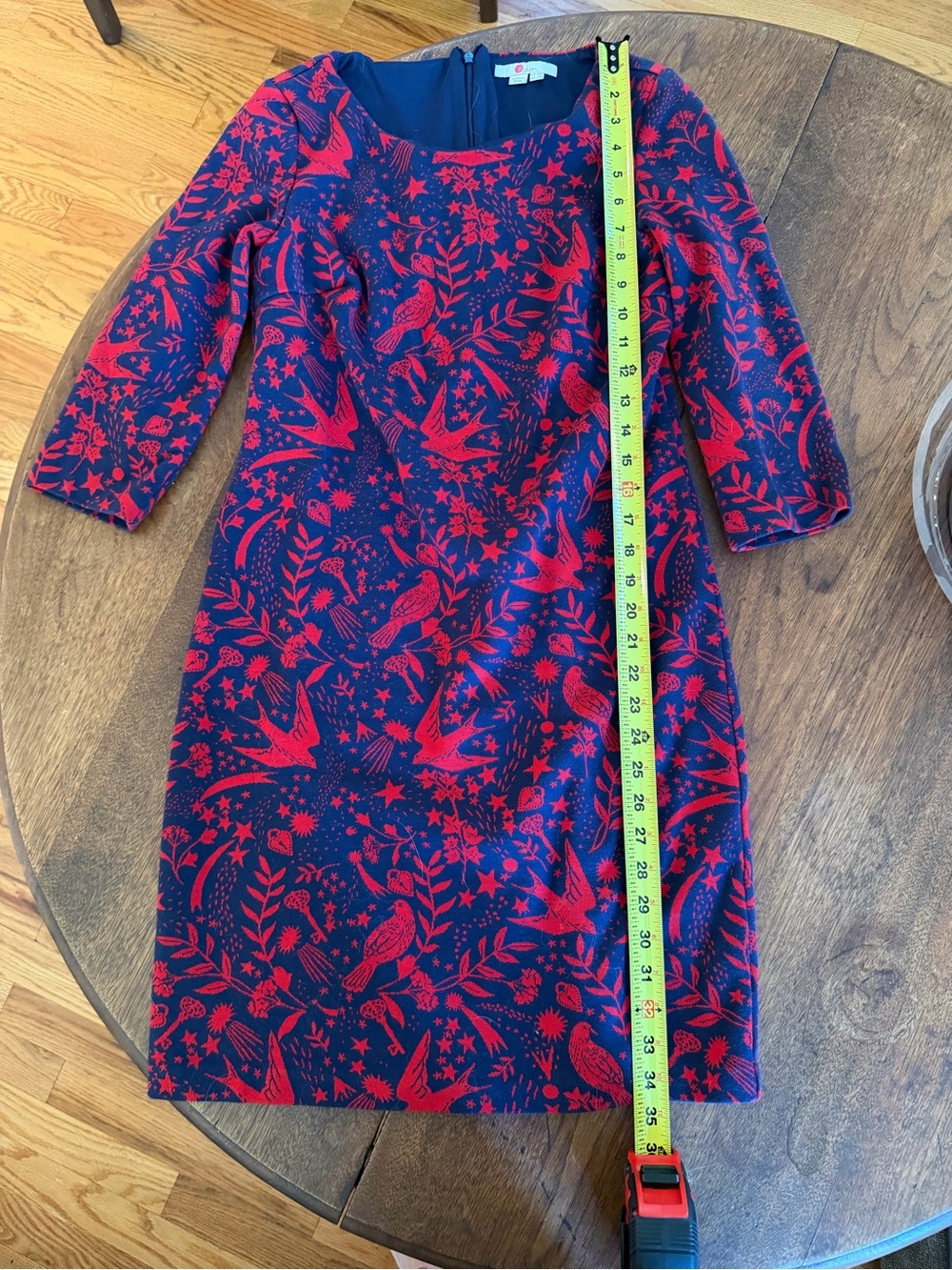 Boden Navy and Red Printed Midi Sheath Dress